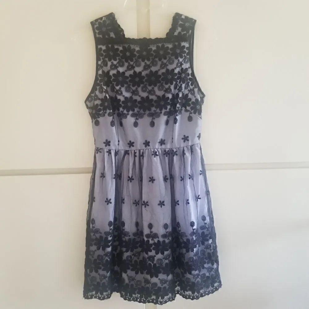 Moon Blk/White Sheer Sleeveless Mini Dress, S, EUC